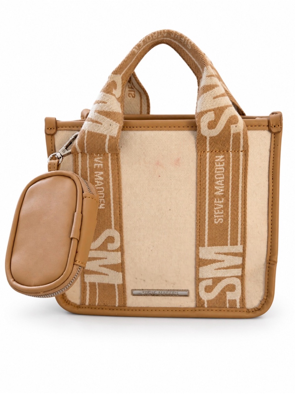 Steve Madden Tan & Cream Logo Canvas Mini Tote with Pouch